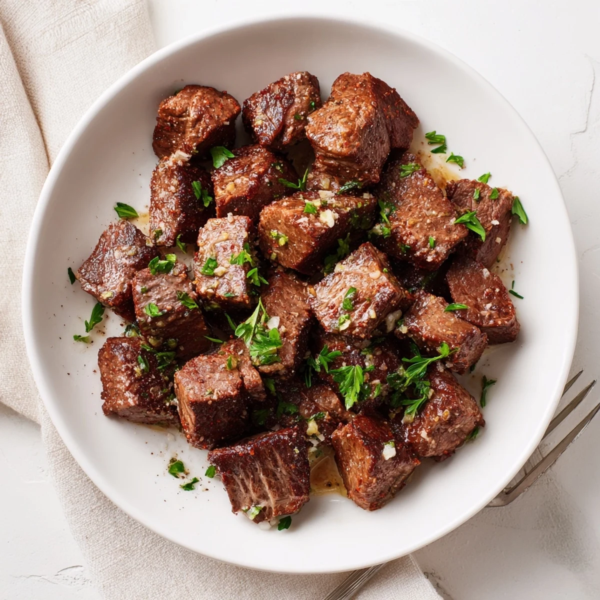 Quick weeknight Garlic Butter Steak Bites, crusty sear, garlicky aroma, flaky sea salt