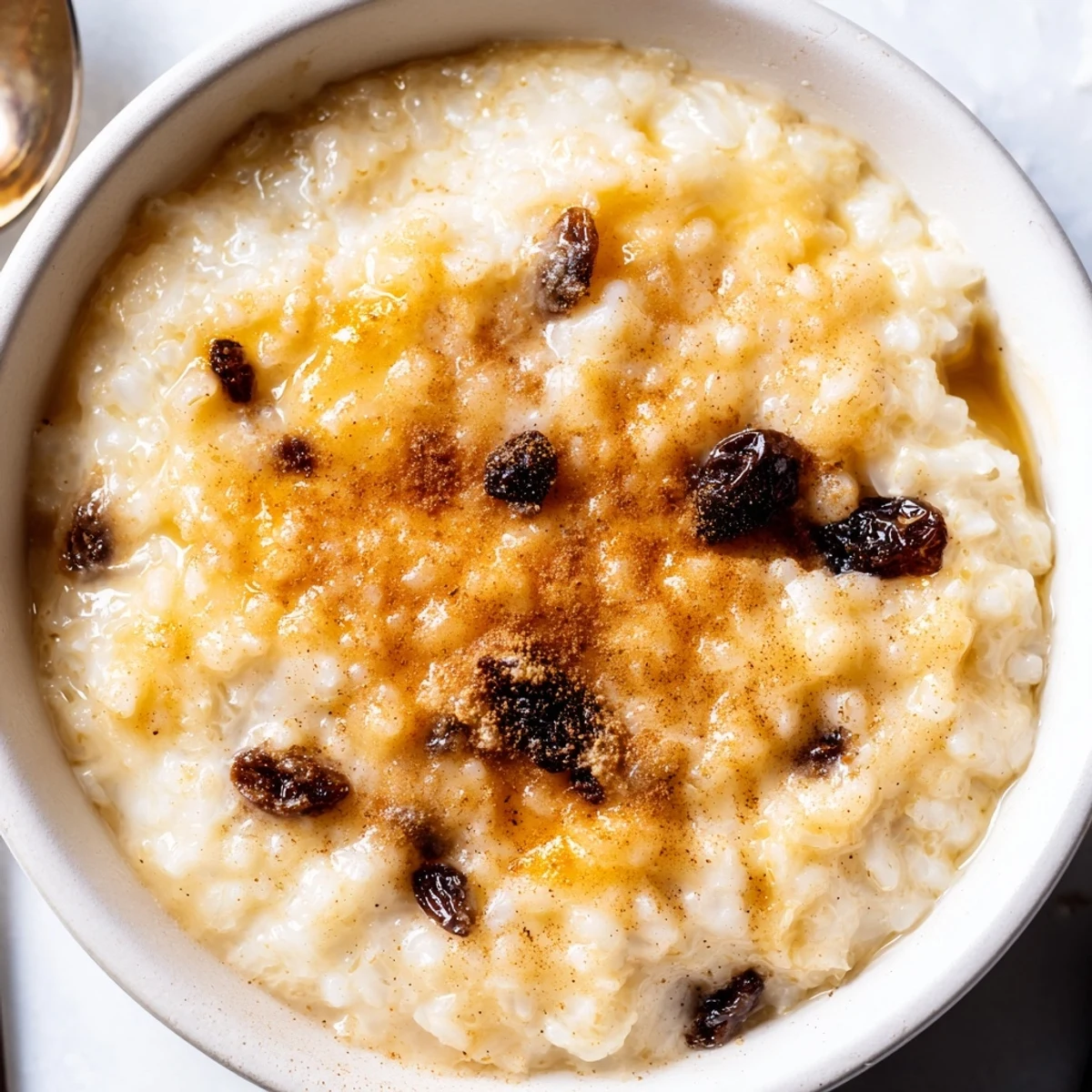 Creamy, golden Delicious Condensed Milk Baked Rice Pudding Recipe To Try served warm.