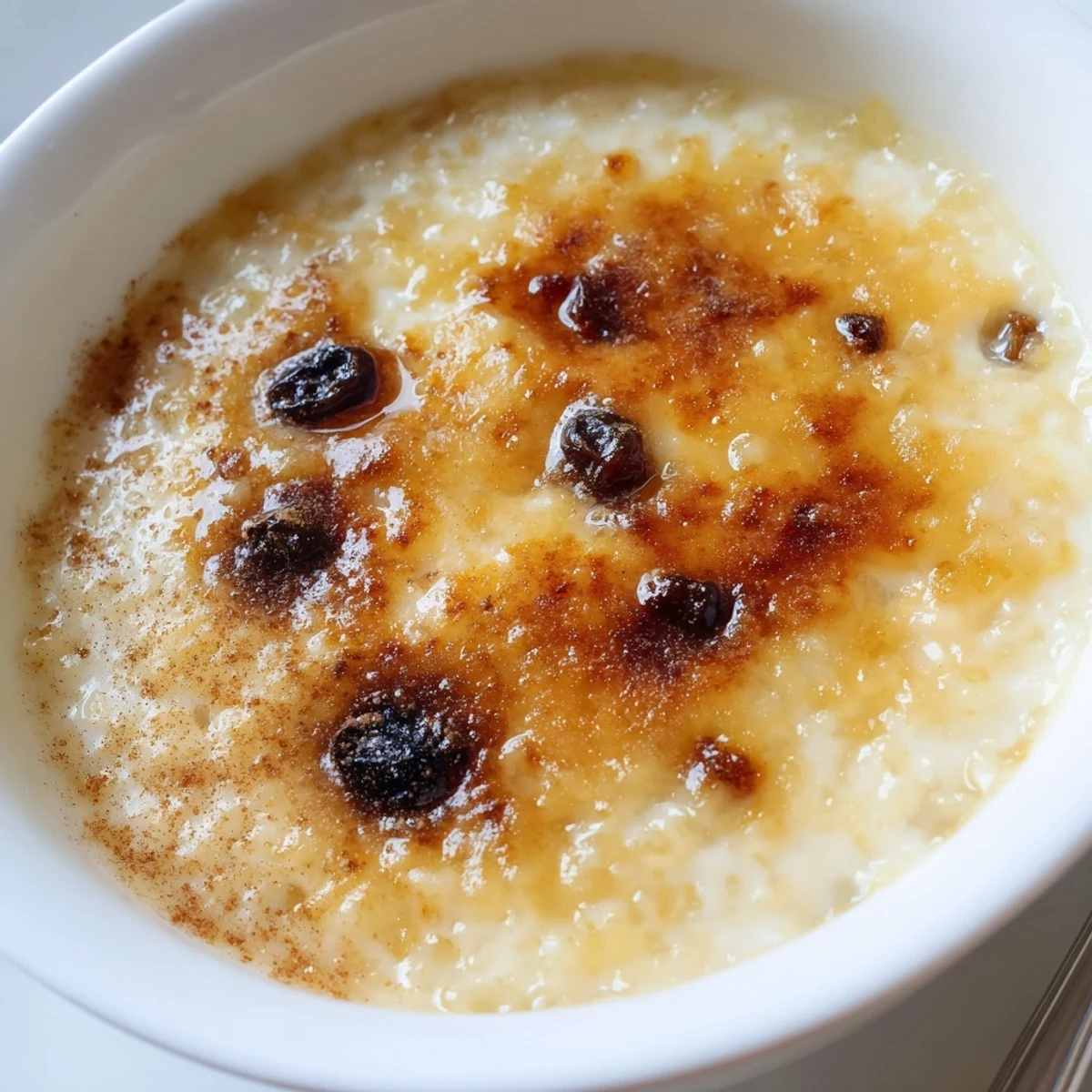 Bubbly, cinnamon sprinkled Delicious Condensed Milk Baked Rice Pudding Recipe To Try chilled.