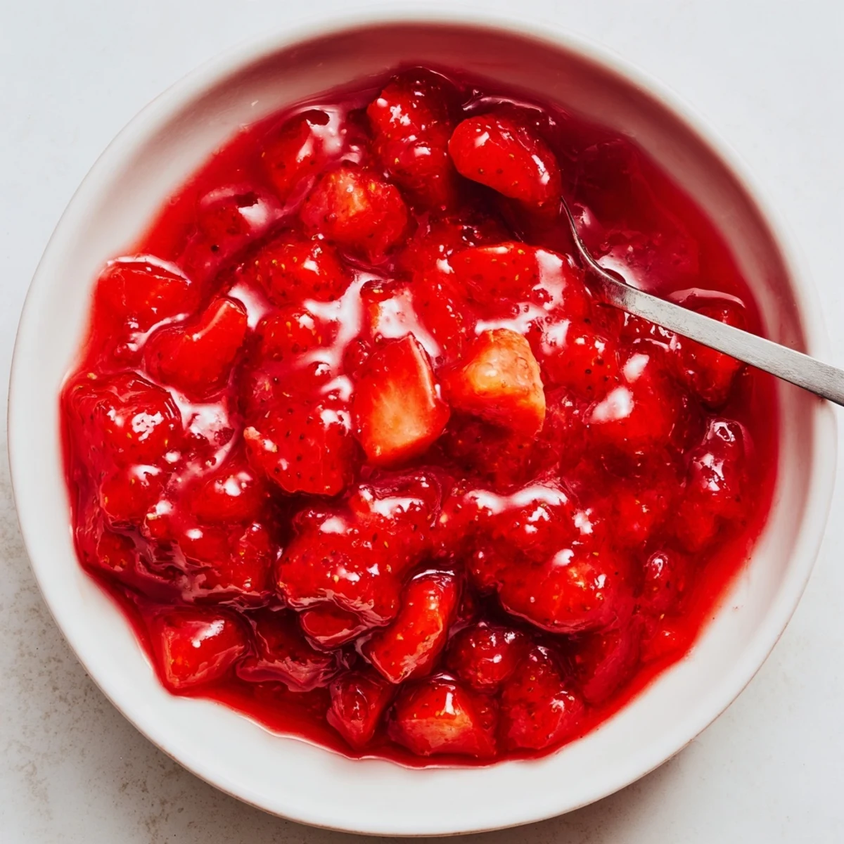 Chilled Strawberry Cake Filling Recipe spread between layers, bright fruity aroma.