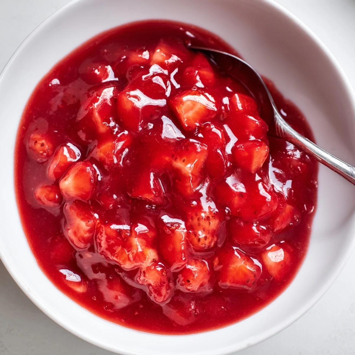 Silky Strawberry Cake Filling Recipe spooned onto cupcakes, vibrant sweet and tart flavor.