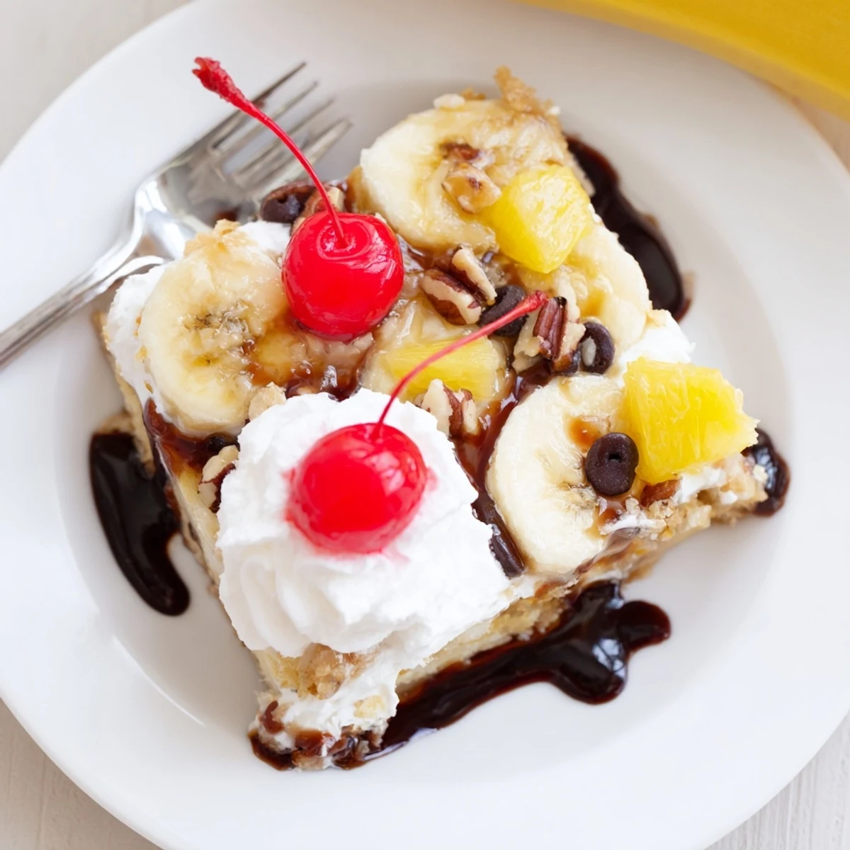 Golden Banana Split Dump Cake permeating buttery pineapple aroma, ready for scooping.