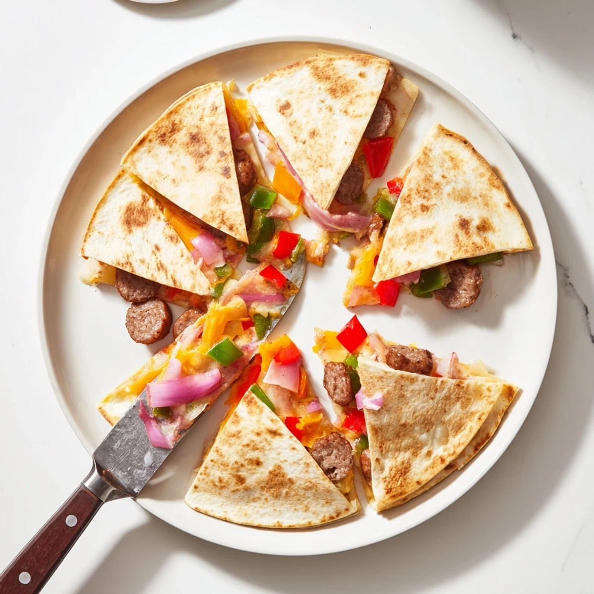 Golden crispy tortilla stuffed with spicy Cajun beef sausage and melted Monterey Jack cheese