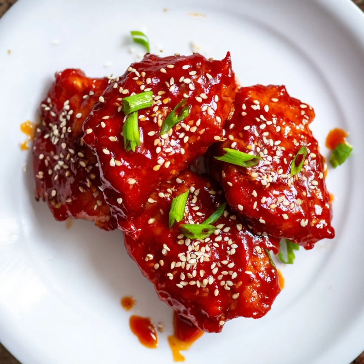 Asian fusion spicy honey sriracha chicken garnished with fresh green onions and lime wedges