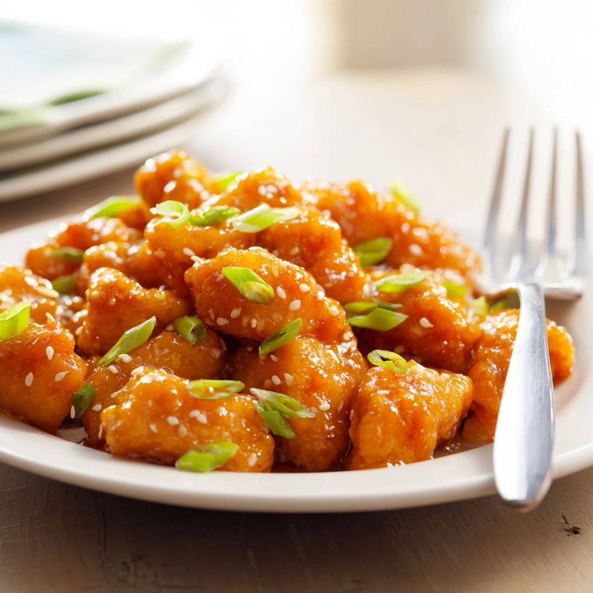 Crispy oven-baked orange chicken tossed in tangy homemade orange glaze served over fluffy white rice