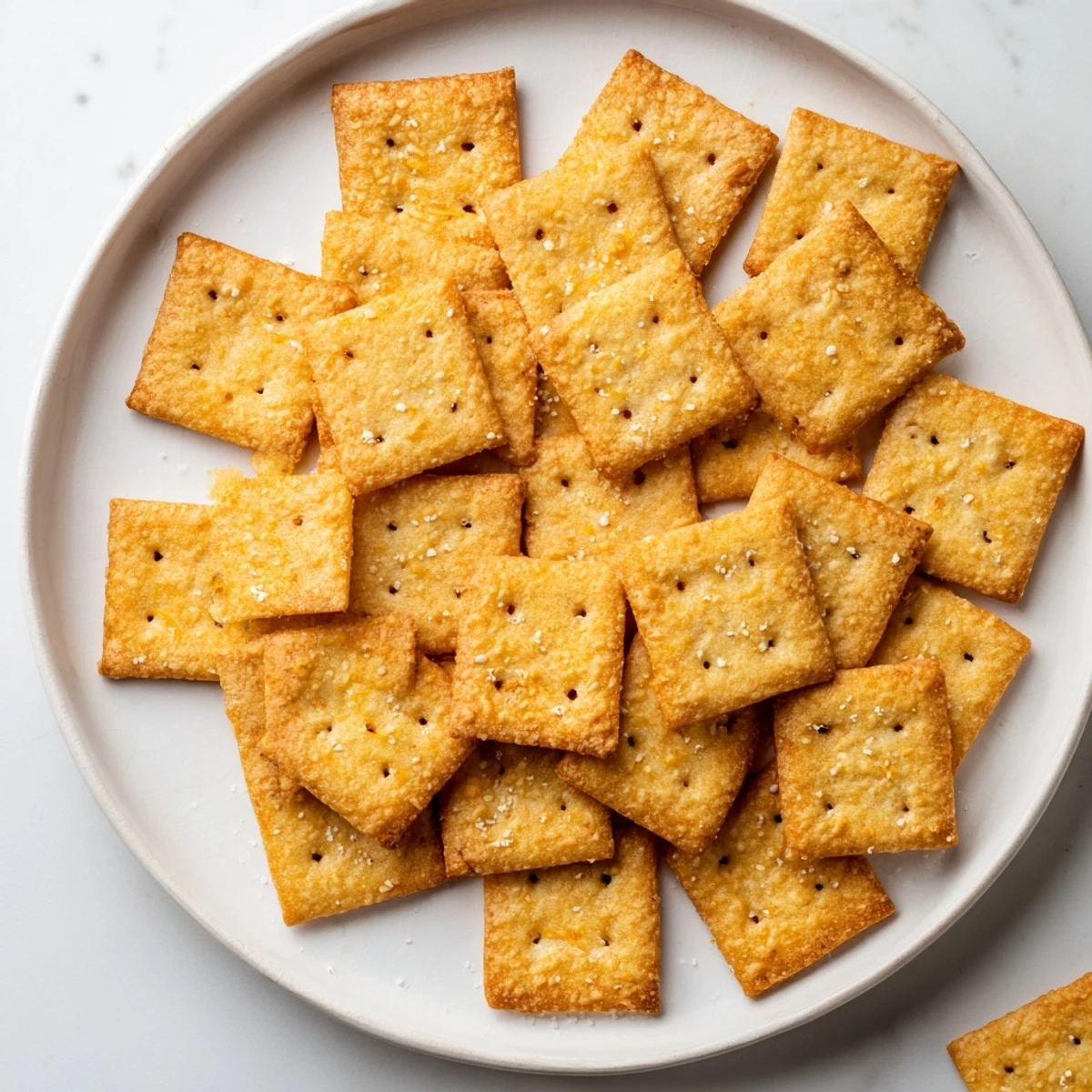 Crispy homemade sourdough cheddar snack crackers baked to golden perfection and ready for serving