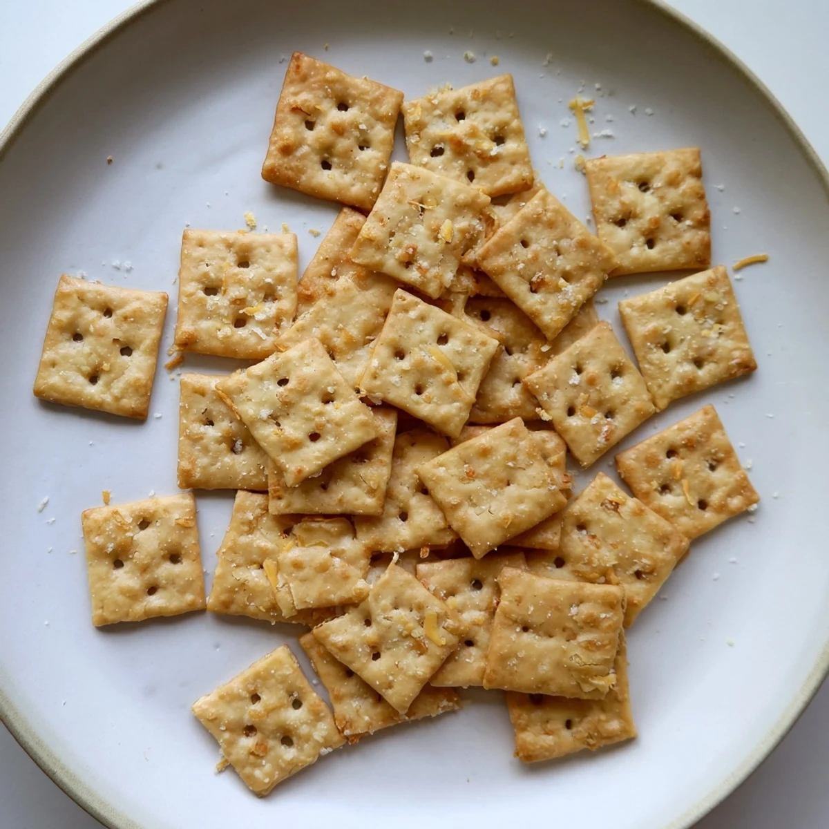 Stack of tangy sourdough cheddar snack crackers alongside a small bowl of creamy dip for entertaining