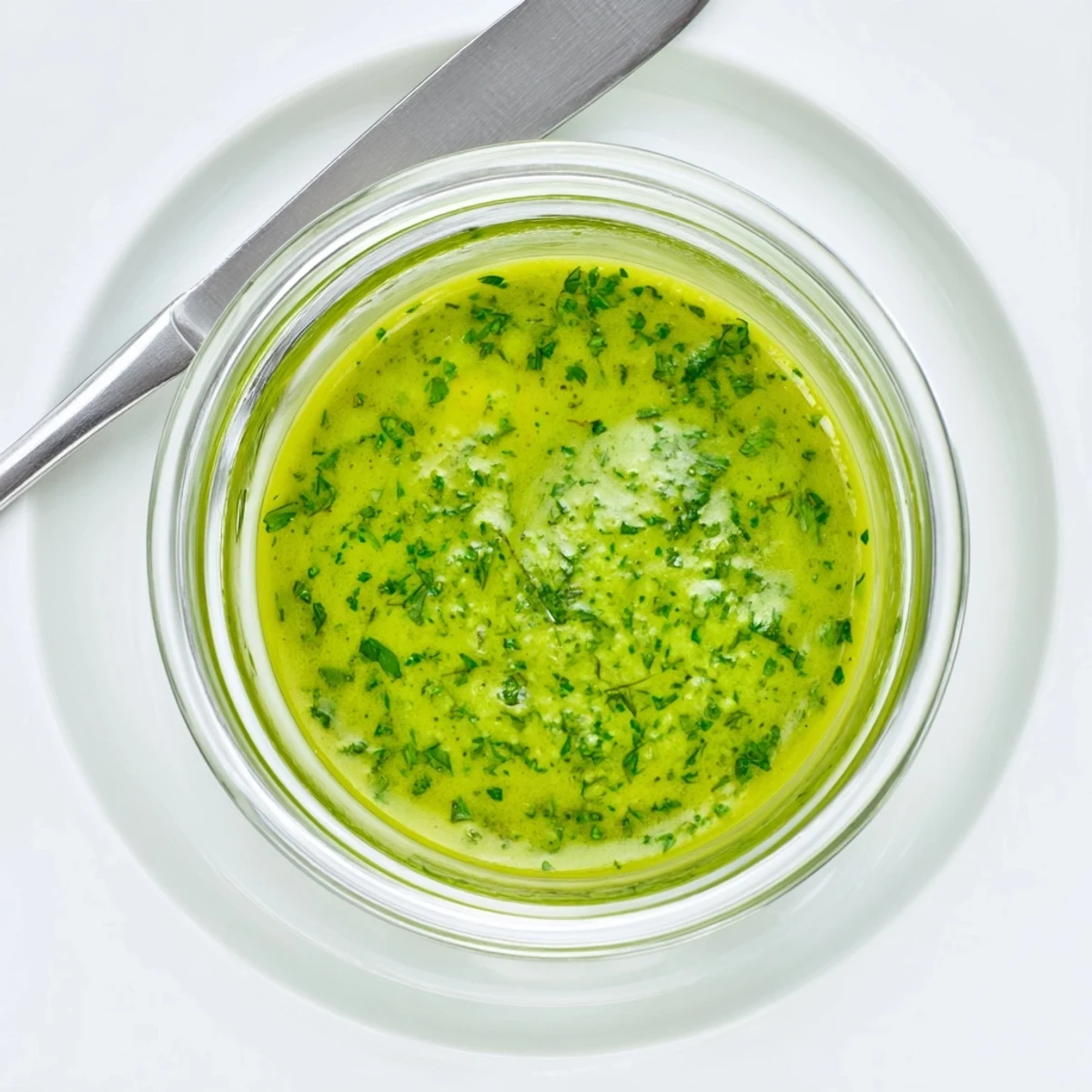 Bright emerald cilantro lime fresh dressing poured from glass jar onto fresh summer tacos