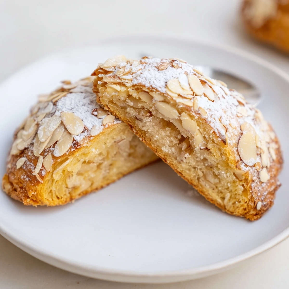 Fresh baked Almond Croissant Cookies resting on parchment, warm and buttery.