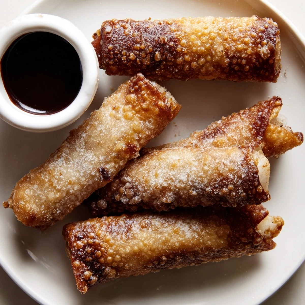 Cheesecake egg rolls dessert served warm with rich chocolate dipping sauce