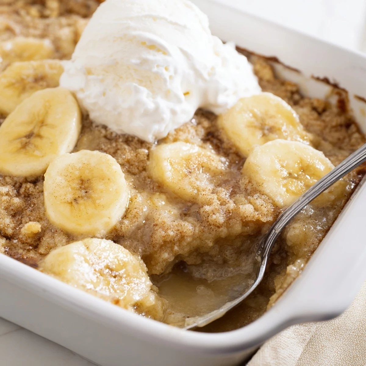 Rustic dessert of caramelized banana slices baked under fluffy biscuits in this Southern cobbler recipe.