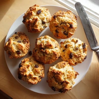 Warm Irish Soda Bread Muffins are split open to reveal a tender center, served with butter and strawberry jam.