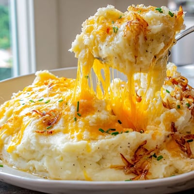 Cheesy Onion Mashed Potato Casserole