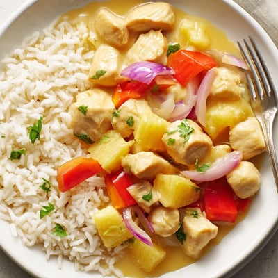Tropical Dinner Delight with colorful bell peppers pineapple and creamy coconut milk